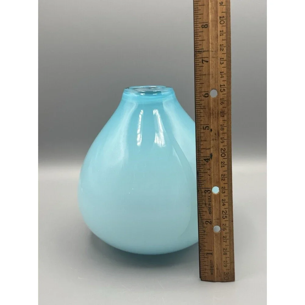 CRATE & BARREL Aqua Blue Cayman Murano Style Glass Vase 6.5